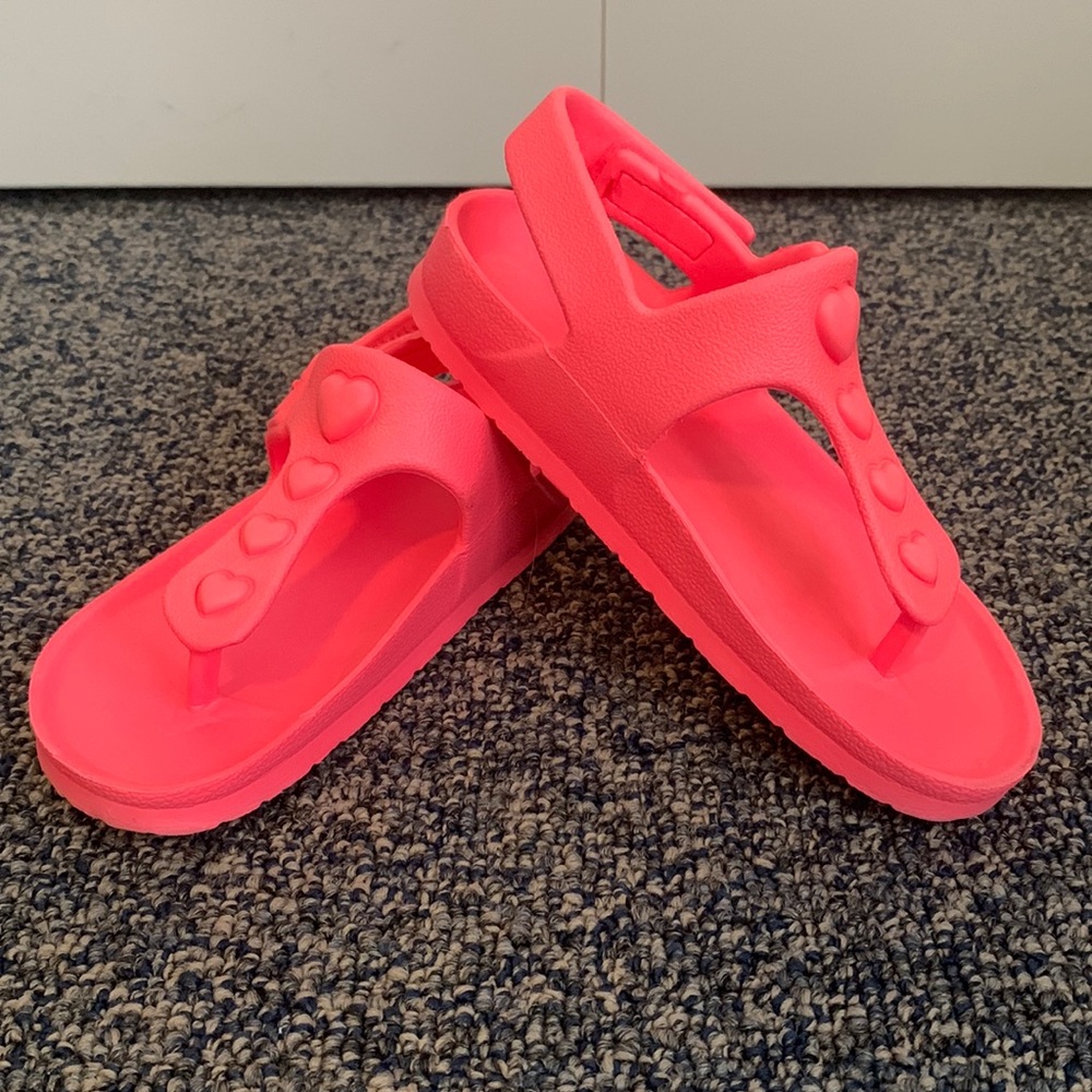 Birkenstock Style Pink Toddler Sandals with Velcro Closure and Heart Details